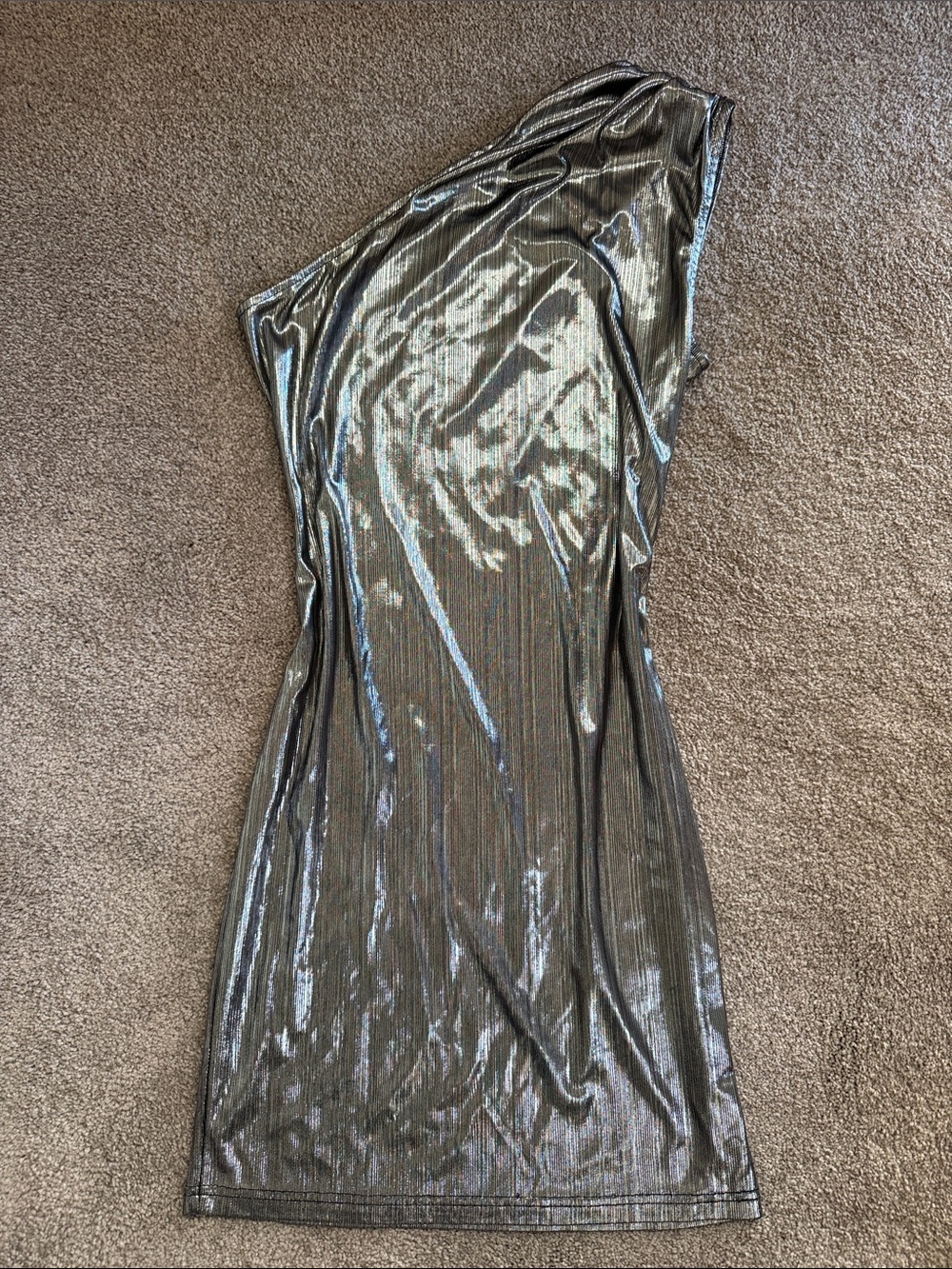 Metallic Silver One-Shoulder Mini Dress